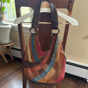 Lucky Brand Leather Patchwork Hobo Bag with hidden exterior pocket